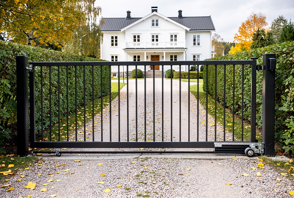 en svart skjutgrind med ett sammanhängande grindblad